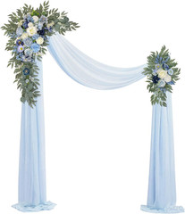 Blue Wedding Arch Flowers with Drapes – Set of 3 Decorative Arrangements