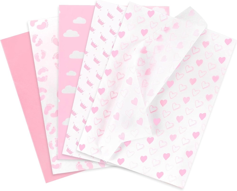 Larcenciel Tissue Paper, 50 Pcs Baby Feet Print Pink Paper for pink