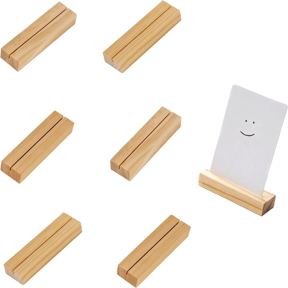 6 Pcs Wood Place Card Holders, Wooden Table Number Stands, Log color
