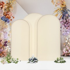 Set of 3 Metal Arch Backdrop Stand Gold Beige Wedding Party Arch Backdrop Stand