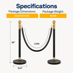 4PCS Stanchions with Velvet Ropes, Water-Fillable Base, 5ft Crowd Control Poles
