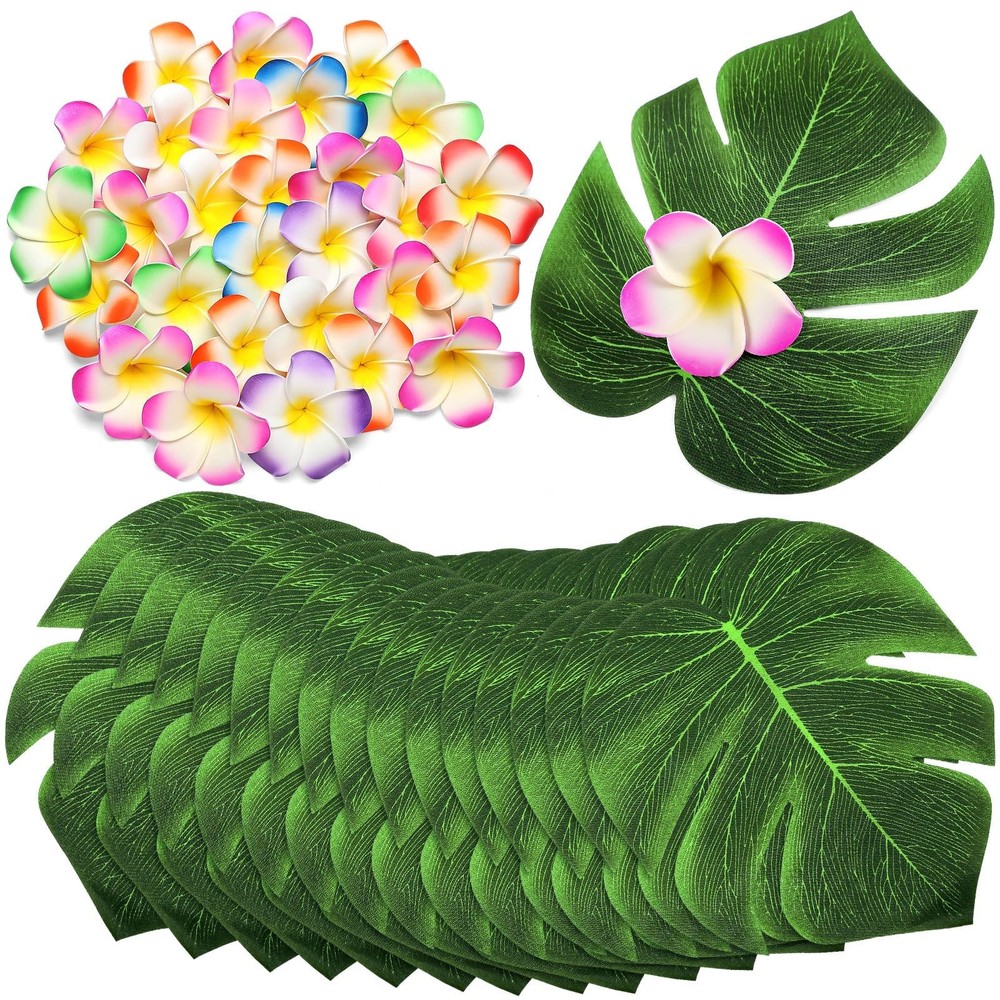 60 Pcs Tropical Party Decor Supplies 30 Pcs 8″ Fak Monstera Leaves 30 Pcs 2.7…
