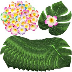 60 Pcs Tropical Party Decor Supplies 30 Pcs 8″ Fak Monstera Leaves 30 Pcs 2.7…