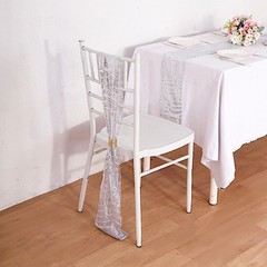 5 SILVER Tulle CHAIR SASHES Sequins Geometric Pattern Party Events Decorations