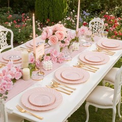 YOUBET 125Piece Pink Plastic Plates with Gold Rim – Scalloped Plastic Plat