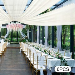 6PCS Beige Ceiling Drapes, Wedding Ceiling Draping, Backdrop Curtains For Party