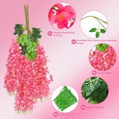 12 PCS Wisteria Hanging Flowers, 3.6ft Fake Wisteria Vines 12 Pack Pink