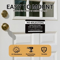 No Soliciting Sign for House Funny, No Soliciting Sign for Front Door, 6×4 In…
