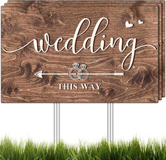 Wedding This Way Sign – 3 Pack Double-Sided Direction Arrow Yard Signs with M…