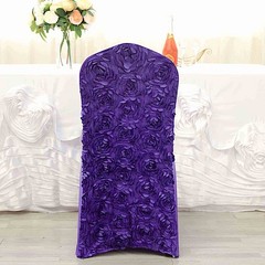 Purple Satin Rosette SPANDEX Stretchable Banquet CHAIR COVER Wedding