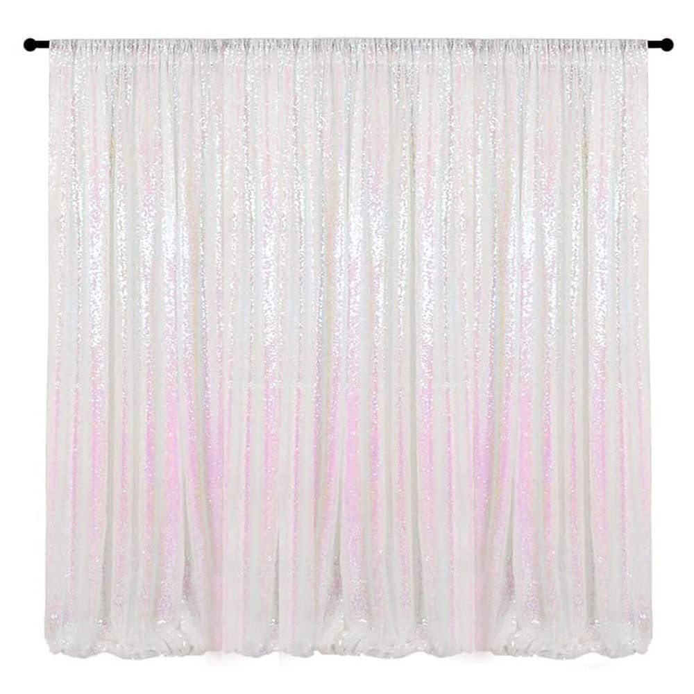 Iridescent White Sequin Backdrop Curtain 10FTx10FT Glitter Sequence Drapes fo…