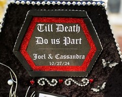 Halloween decor,#halloweenwedding,#gothic #wedding,coffin,black,red,black,skull
