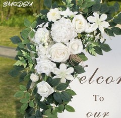 BMQDSM Wedding Arch Flowers Artificial Floral Swag Set White Green 2PCS