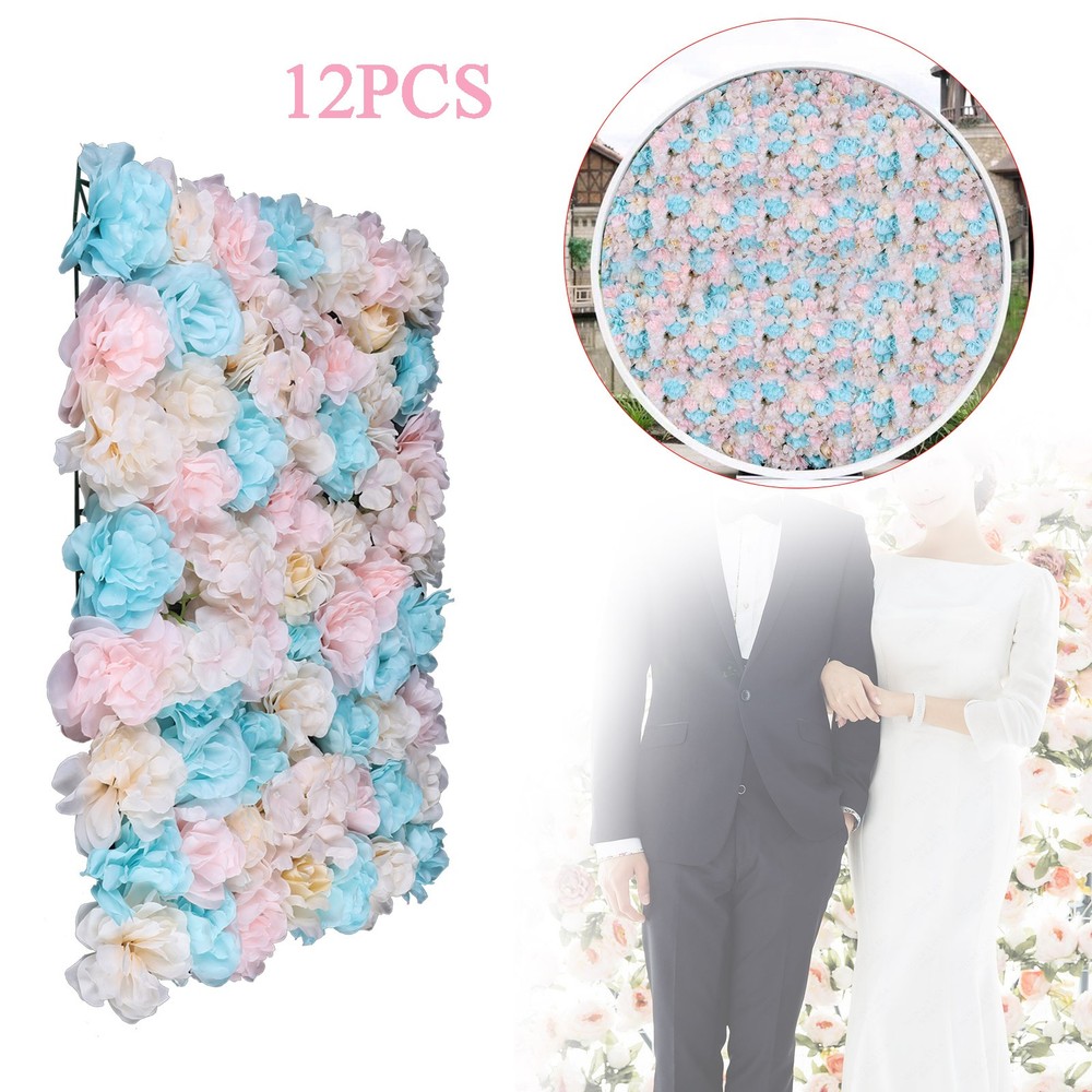 12PCS Artificial Flower Wall Panel White Hydrangea Rose Wedding Backdrop Decor