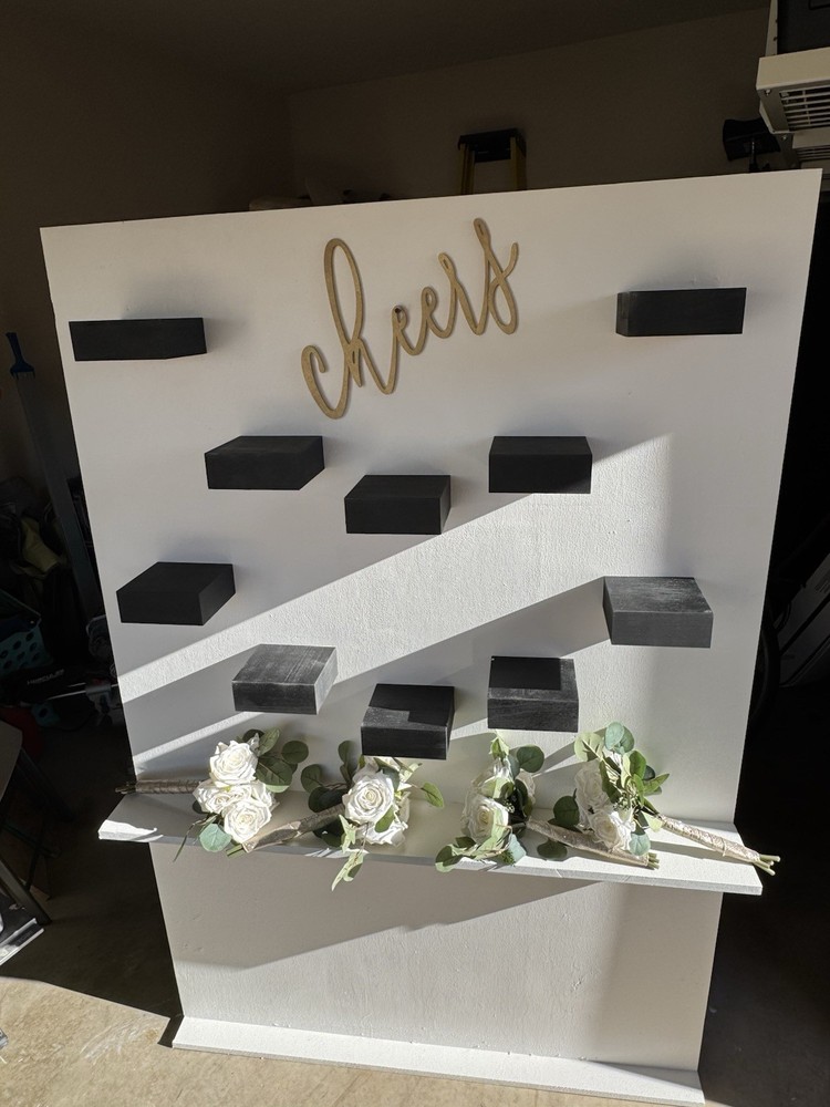 Wedding Backdrop White Black Gold Green with Decorative Flowers Reusable