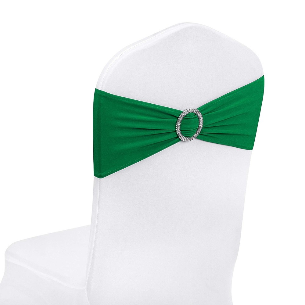 Peomeise 50pcs Emerald Spandex Chair Sashes with Buckle Slider for Wedding, P…