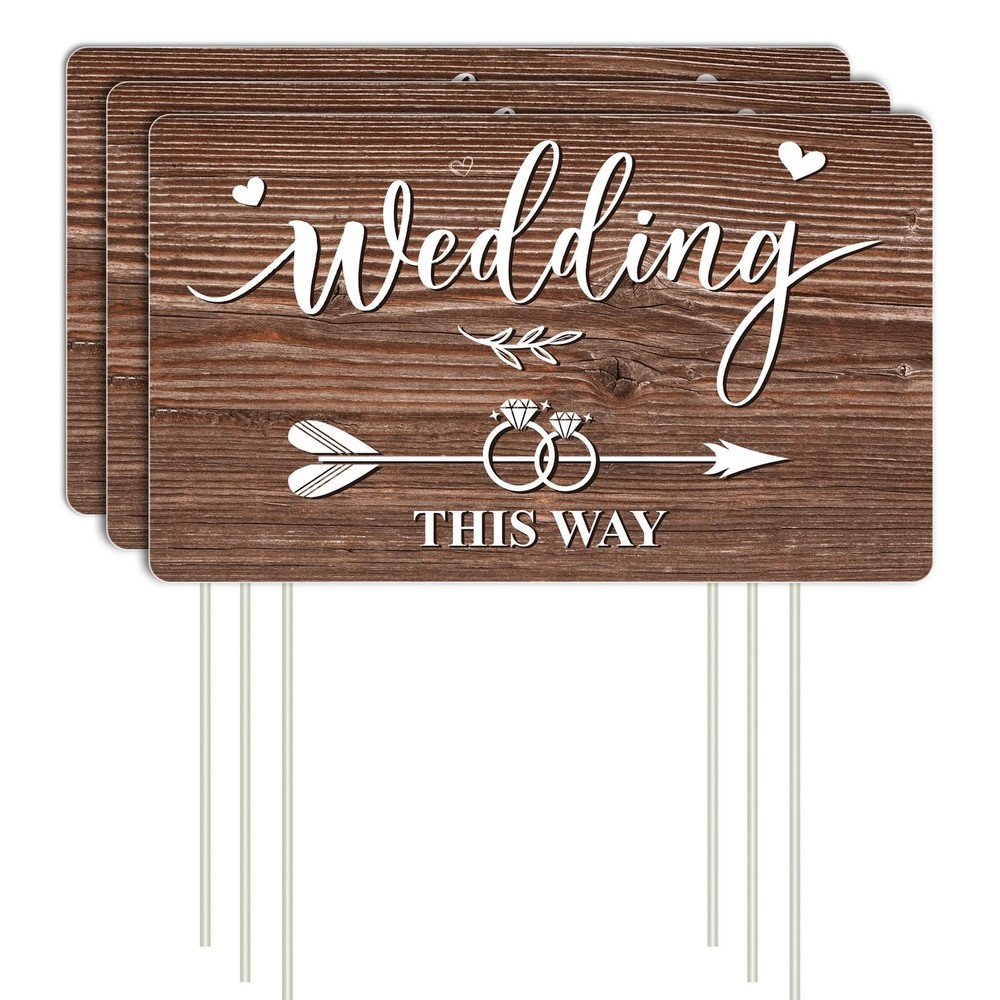 Lesnala 3 Pcs Double Sided Wedding This Way 14.2 x 8.5 inches, Brown-3PCS