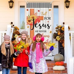 Large Fall Party Door Cover Banner for Jesus – Pumpkin Backdrop Sign, Thanksg…