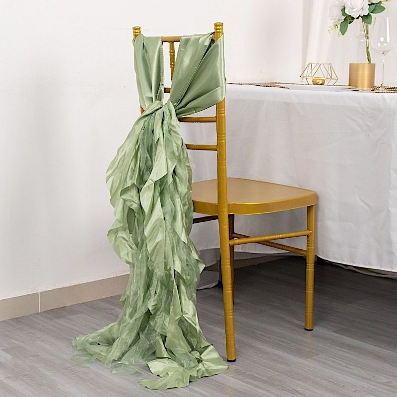 5 SAGE GREEN Curly Willow Chiffon Satin CHAIR SASHES Party Event Decorations