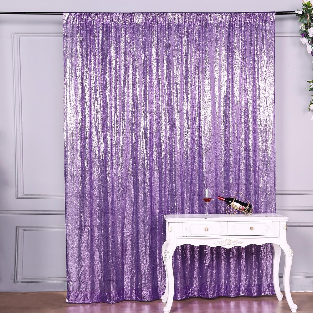 PURPLE 8 ft x 8 ft Sequined Backdrop Curtain Wedding Party Booth Decorations