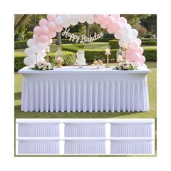6 pk White Spandex Table Cloth Rectangle 8ft with Ruffle Skirt,Wrinkle Free H…