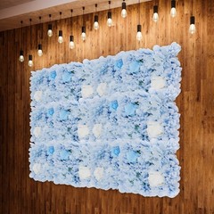 12PCS Artificial Flower Wall Panels White+Blue Dreamlike Flower Wall Backdrop