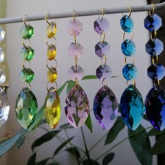 10Pcs Horse Eye Crystal Lamp Prism Pendant Gold rings Chandelier Hang Suncatcher
