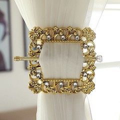 GOLD 2 Square 7″ Baroque Design Plastic CURTAIN TIE Backs Acrylic Crystals Party