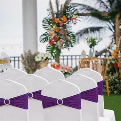 Bulk 100 Purple Spandex Chair Sashes, Reusable Wedding Party Bands, Stretch F…