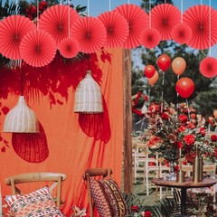 HQZ Red Party Hanging Fans DIY Set – 12pcs Pinwheels & Flowers for Weddings, …
