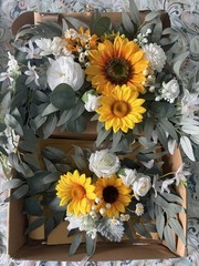 Sunflower & White Flower Greenery Wedding Backdrop, Artificial Floral Decor Swag