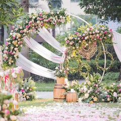 7.8 Ft Round Metal Arch Garden Arbor for Wedding Garden Outdoor Party Decoration