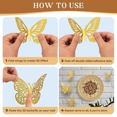 48 Pcs 3D Gold Wall Butterfly Set – 4 Styles, 3 Sizes for Wedding & Birthday …