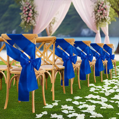 10 Pcs Royal Blue Satin Chair Sashes Bows Universal Chair Cover for Wedding Rec