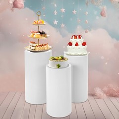 3 Pcs Round Cylinder Pedestal Stand For Wedding Party Display Stand Decor White