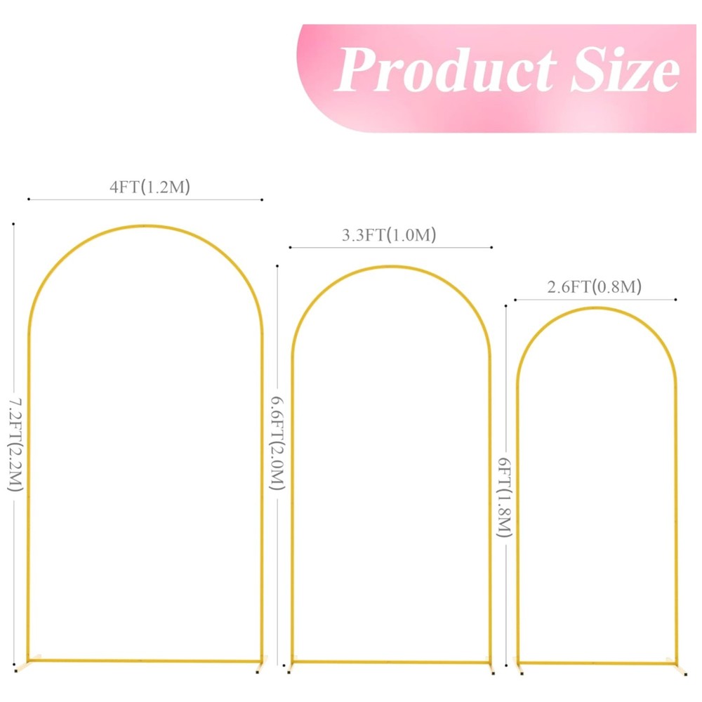 Elegant Gold Wedding Arch Set of 3 – 7.2FT, 6.6FT, 6FT