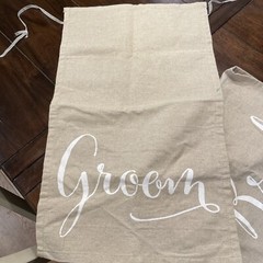 Bride & Groom Wedding Chair Decor Burlap Fabric Signs Rustic Country Beige/White