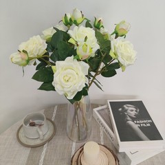 ATFL Ivory White Flowers, Ivory Roses,6 Pcs Faux Silk Real Touch Moisturizing…
