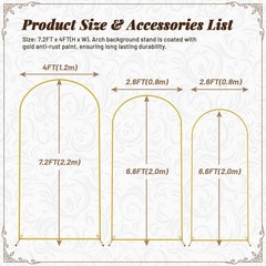 Wedding Arch Backdrop Stand 7.2FT, 6.6FT, 6FT Golden Metal Arch Fit Wedding co