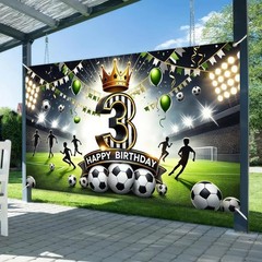 BlissYard Happy 3rd Birthday Soccer Party Banner Stadium Background Third Bir…