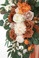 DIY Burnt Orange Wedding Arch Flowers Set: 3 Vivid Swags & 26Ft Draping Elegance