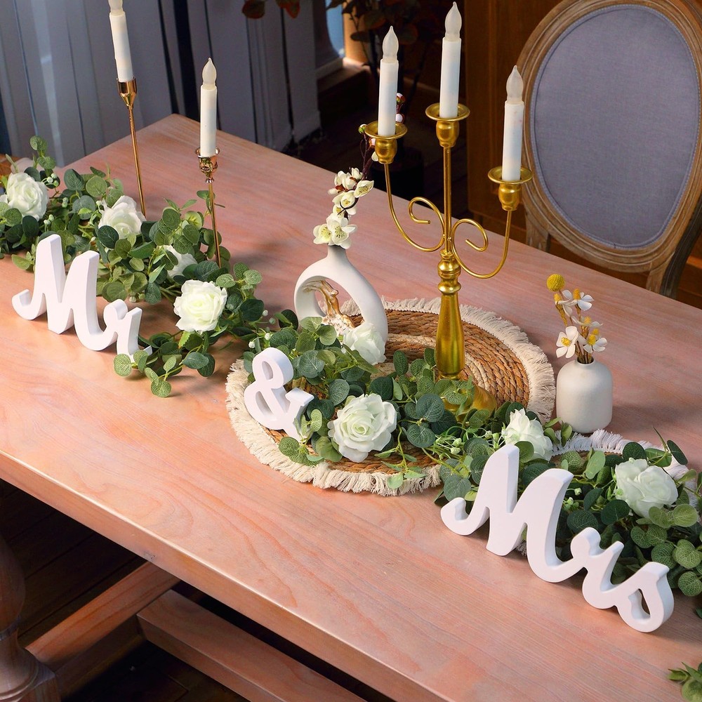 2pcs Large Mr & Mrs Wedding Table Signs with 5.91ft Floral Garland Centerpieces