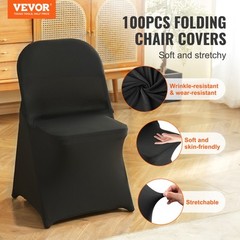 VEVOR 100PCS Black Stretch Spandex Folding Chair Covers for Wedding Party Dining
