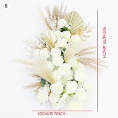 Pu Fan Leaf Pampas Grass White Rose Flower Arrangement Wedding Backdrop Decor