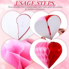 36 Pcs Valentine Heart Honeycomb Decorations Pom Poms Pink Red Combination