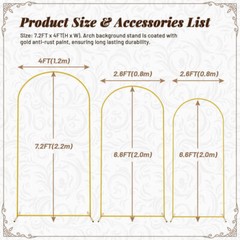 for Wedding Garden Decoration Backdrop Stand 7.2FT, 6.6FT, 6FT Golden Metal Arch