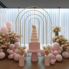 Gold 8 feet Multi-Layered Metal Floral Frame Round Top Backdrop STAND Events