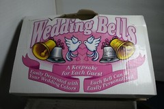 Wedding Bells box of white bells set of 24 with wedding cards for guests