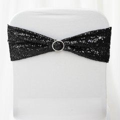 10 Black Spandex Sequined CHAIR SASHES Ties Wraps Wedding Party Decorations