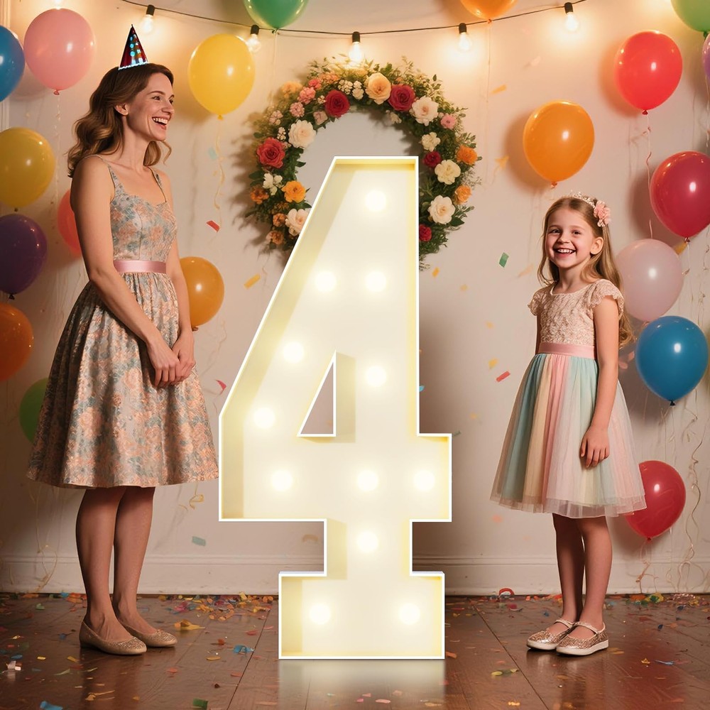 4FT Marquee Numbers 4 Sign,Large Light Up Numbers Party Decoration – Hook and…